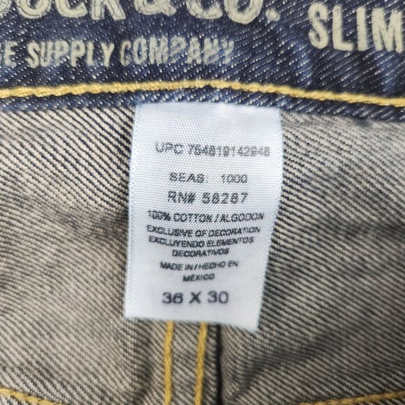 Roebuck & Co. Slim Straight Jeans Men's 36x30 Dark Blue Denim Casual Workwear - Picture 8 of 9